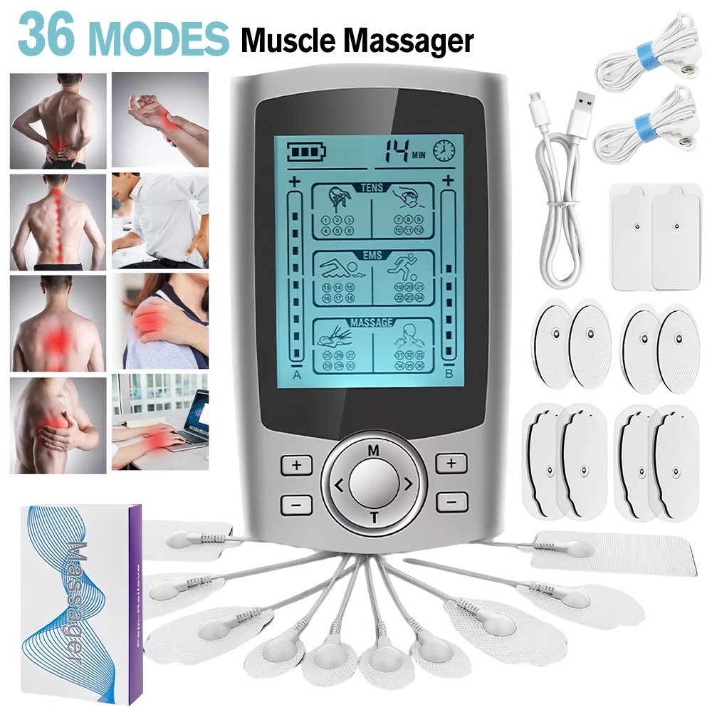 Tens Unit Muscle Stimulator Machine EMS Pulse 36 Modes Massager for Pain Relief