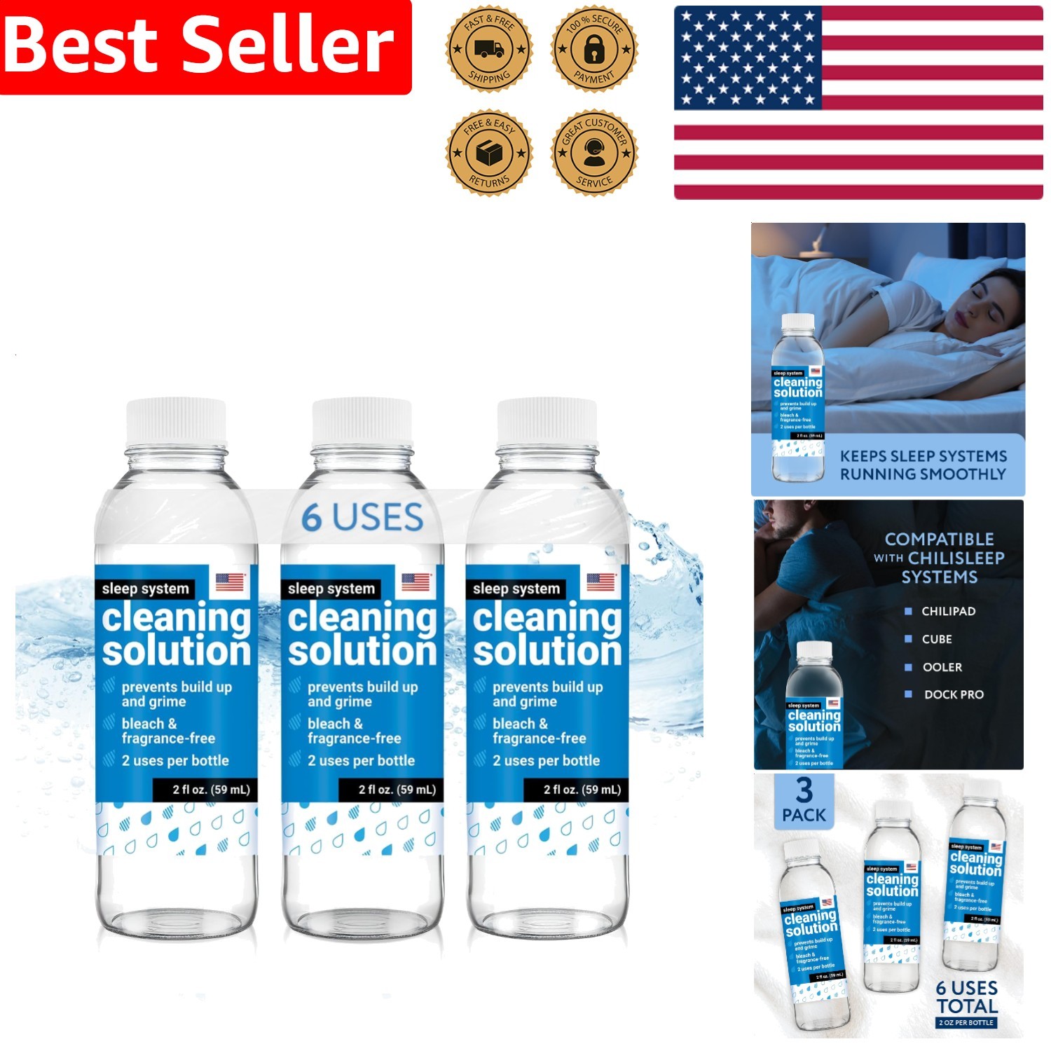 Mattress Cooling System Maintenance 3-Pack Cleaner Unscented for OOLER ChiliPad