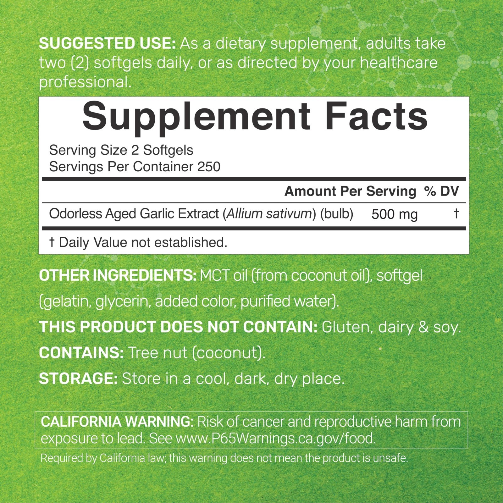 Odorless Aged Garlic Softgels 500ct with MCT Oil – Non-GMO, 2-Year Extract