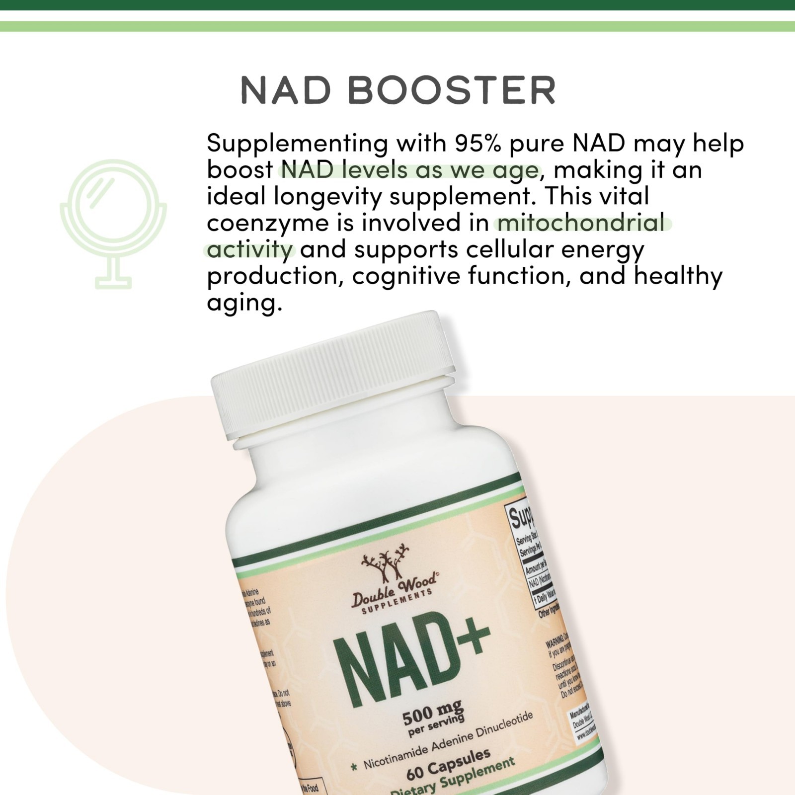 NAD+ Anti-Aging & Cell Regeneration Supplement | 500mg Pure NAD Plus, Vegan, Non