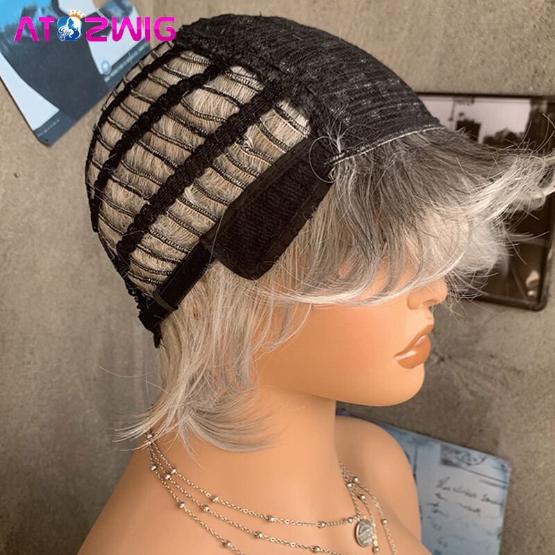 Short Black Gray Mixed Pixie Cut Wigs for Men Cosplay Wigs Boy Cut None Lace
