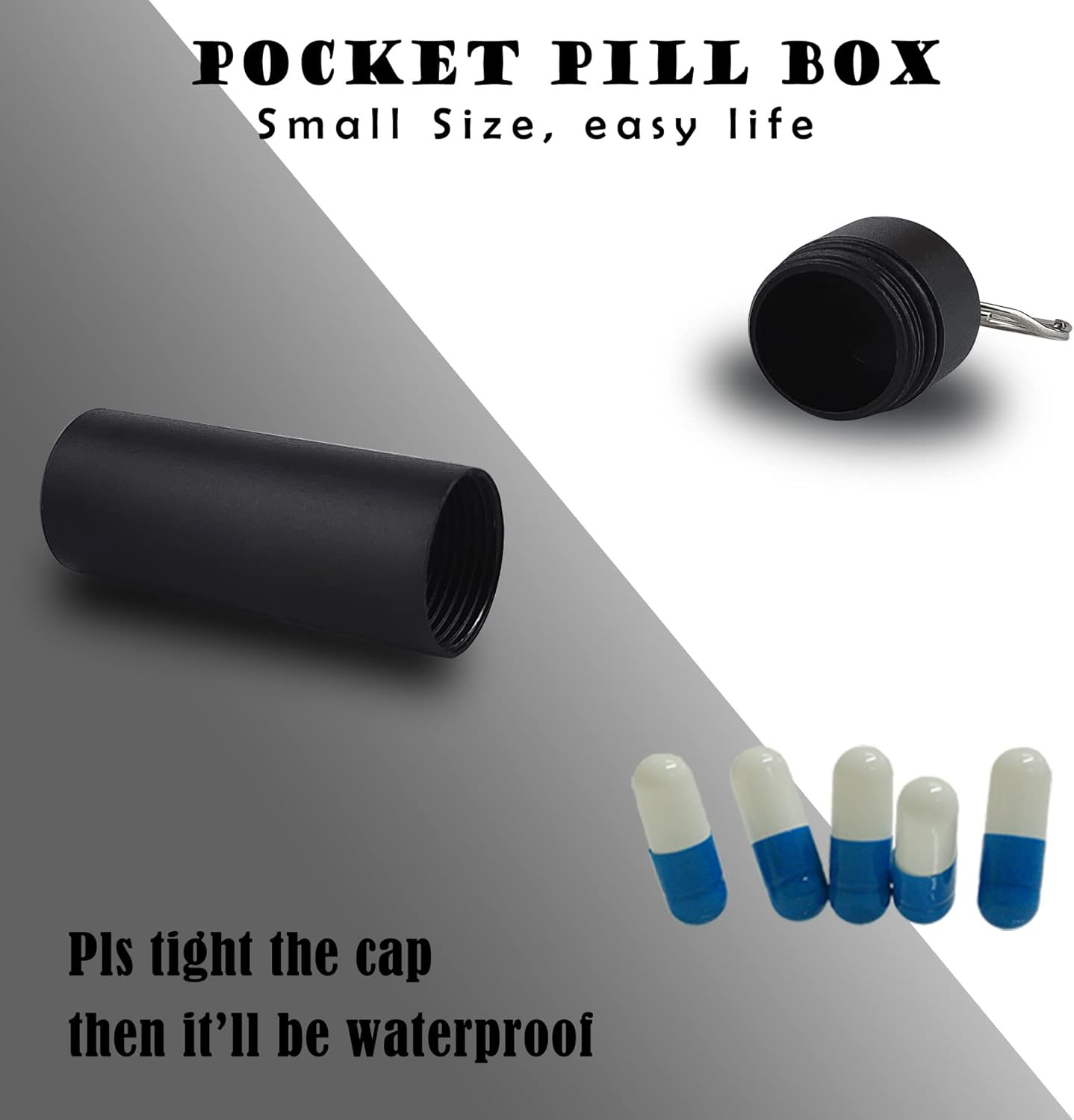 Small Pill Box Waterproof Keychain Pill Holder Portable Travel Pill Container Me