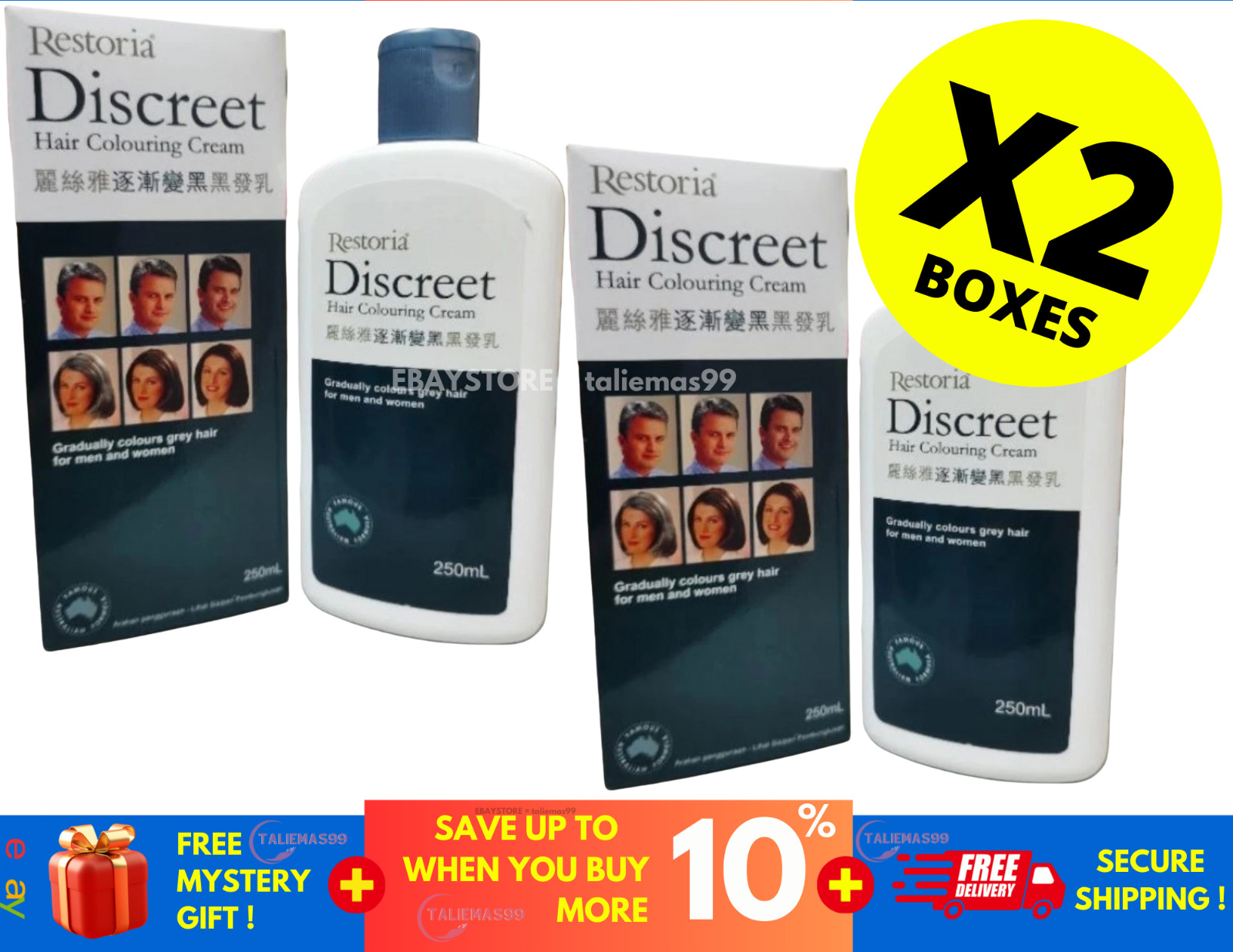 Restoria Discreet 250ml Hair Color Restoring Cream Turn Gray Hair To Natural X2