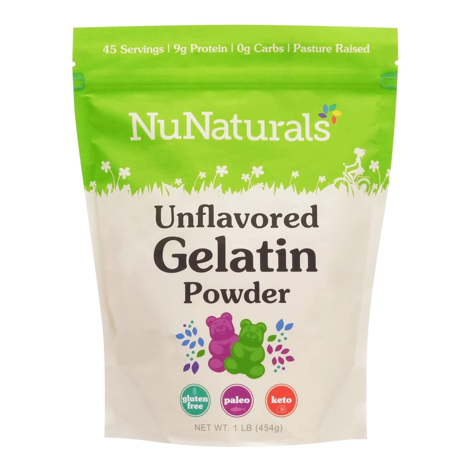 NuNaturals Unflavored Beef Gelatin Powder Keto Paleo Gluten Free Protein 1 lb