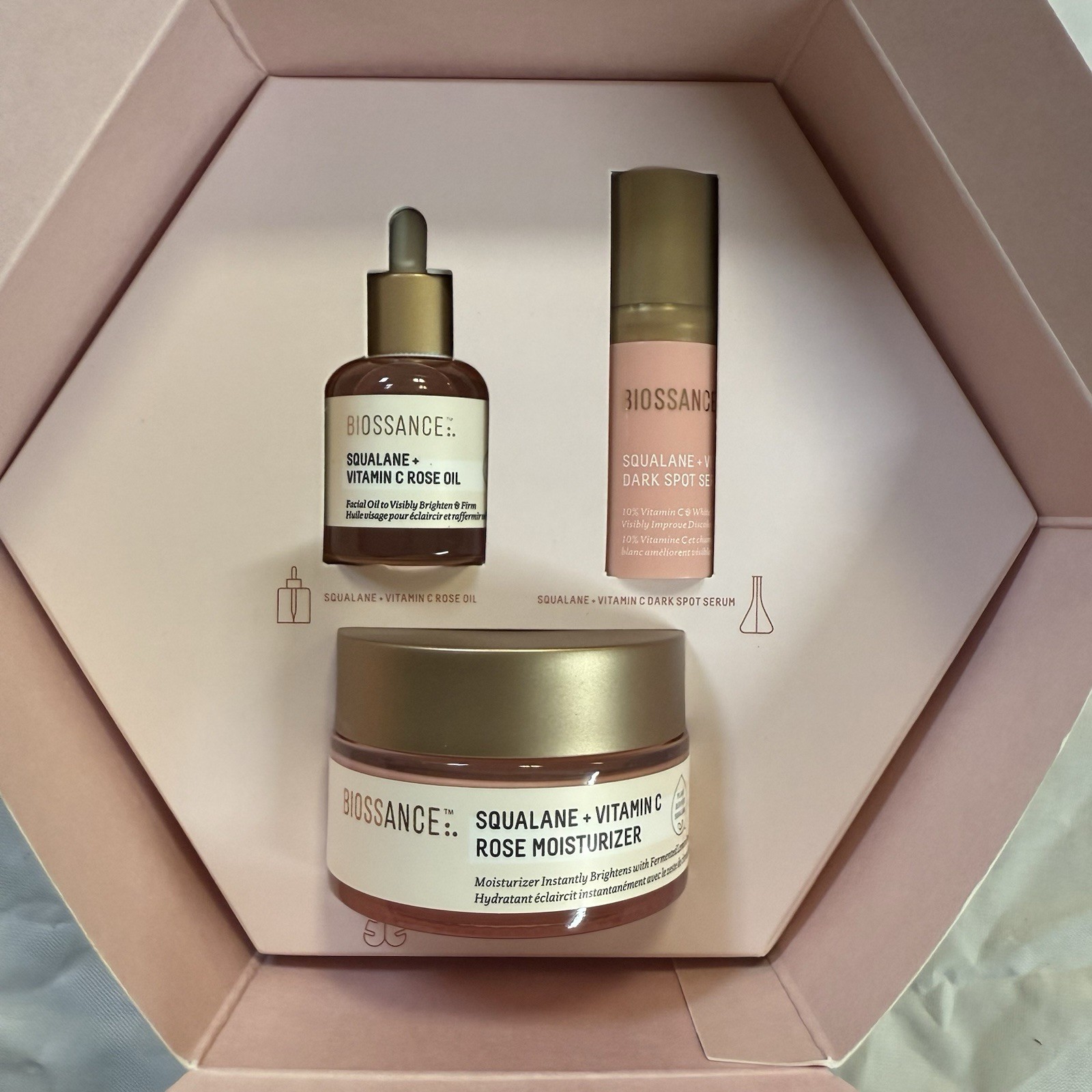 BIOSSANCE Vitamin C Set SQUALANE Moisturizer + Rose Oil +Dark Spot Serum PAO 12M