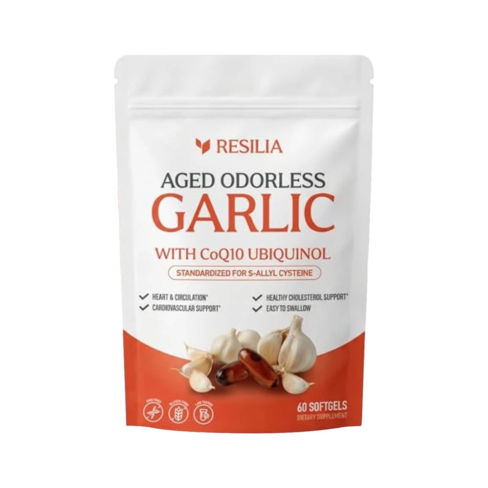 Resilia Garlic Extract 600mg Softgels (60 Count) – Odorless Aged Garlic Extra…