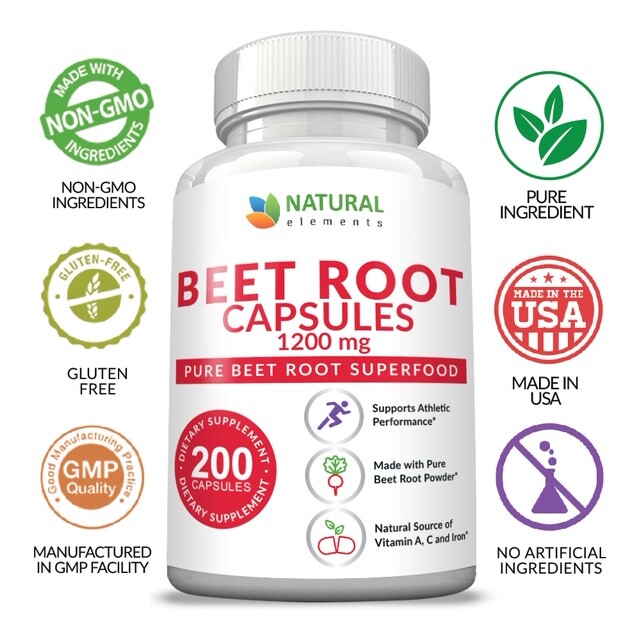 Beet Root Capsules – 1200mg per serving – 200 Capsules – 3 Month Supply