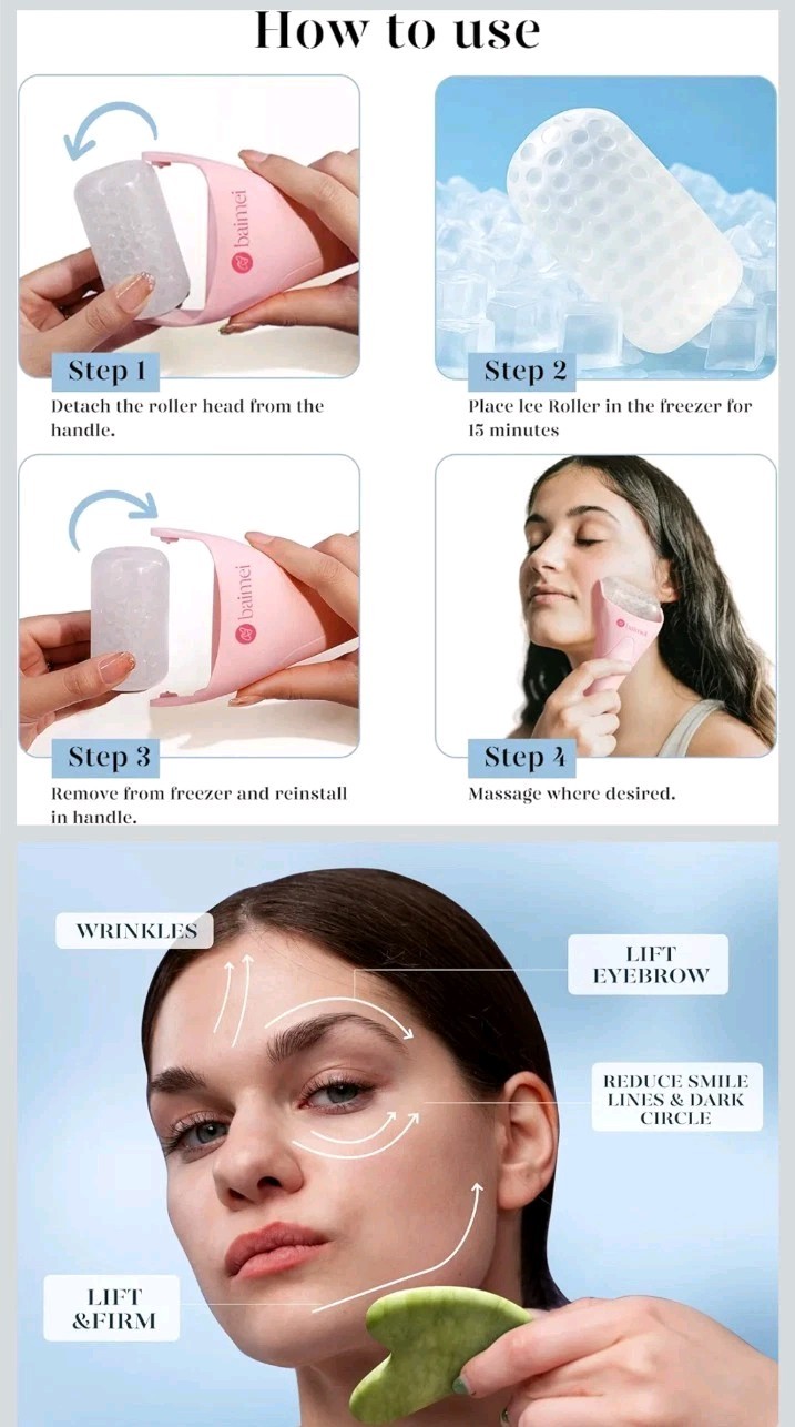 Baimei Icyme Ice Roller for Face and Gua Sha Facial Tool Set, Ice Face Roller