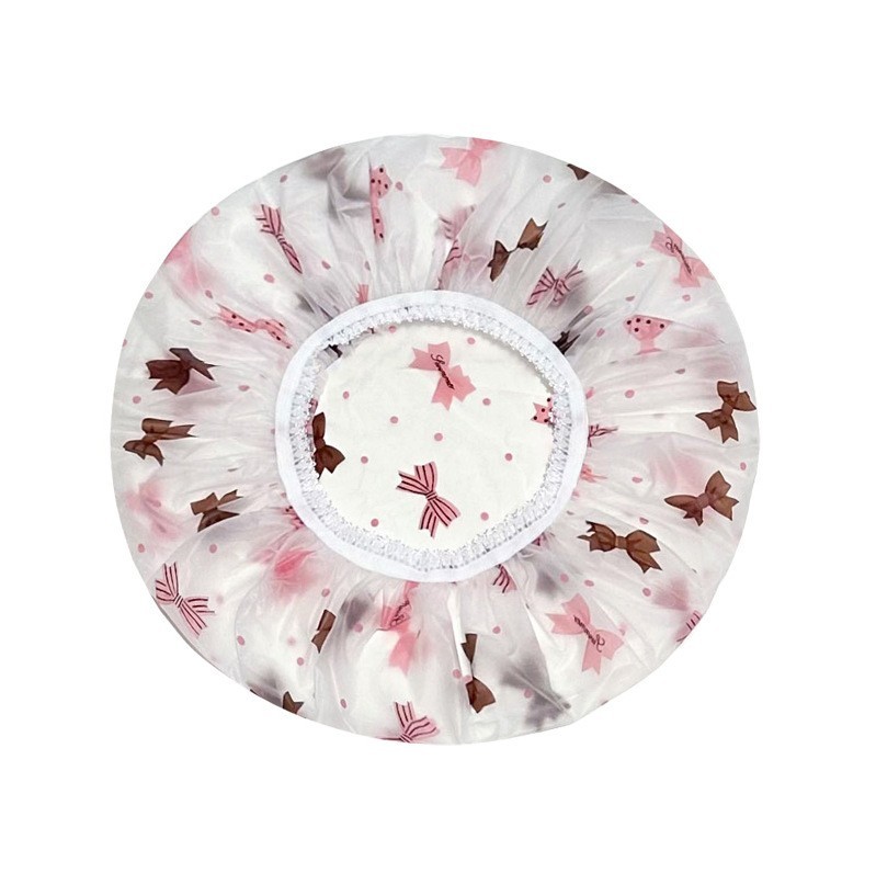 Cute Bow Design Disposable Shower Cap – PE Waterproof for Bath, Face Wash