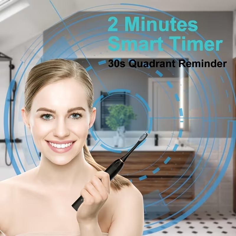 USB Rechargeable Sonic Toothbrush 6 Modes Adult Oral Care 4 Extra Brush Heads