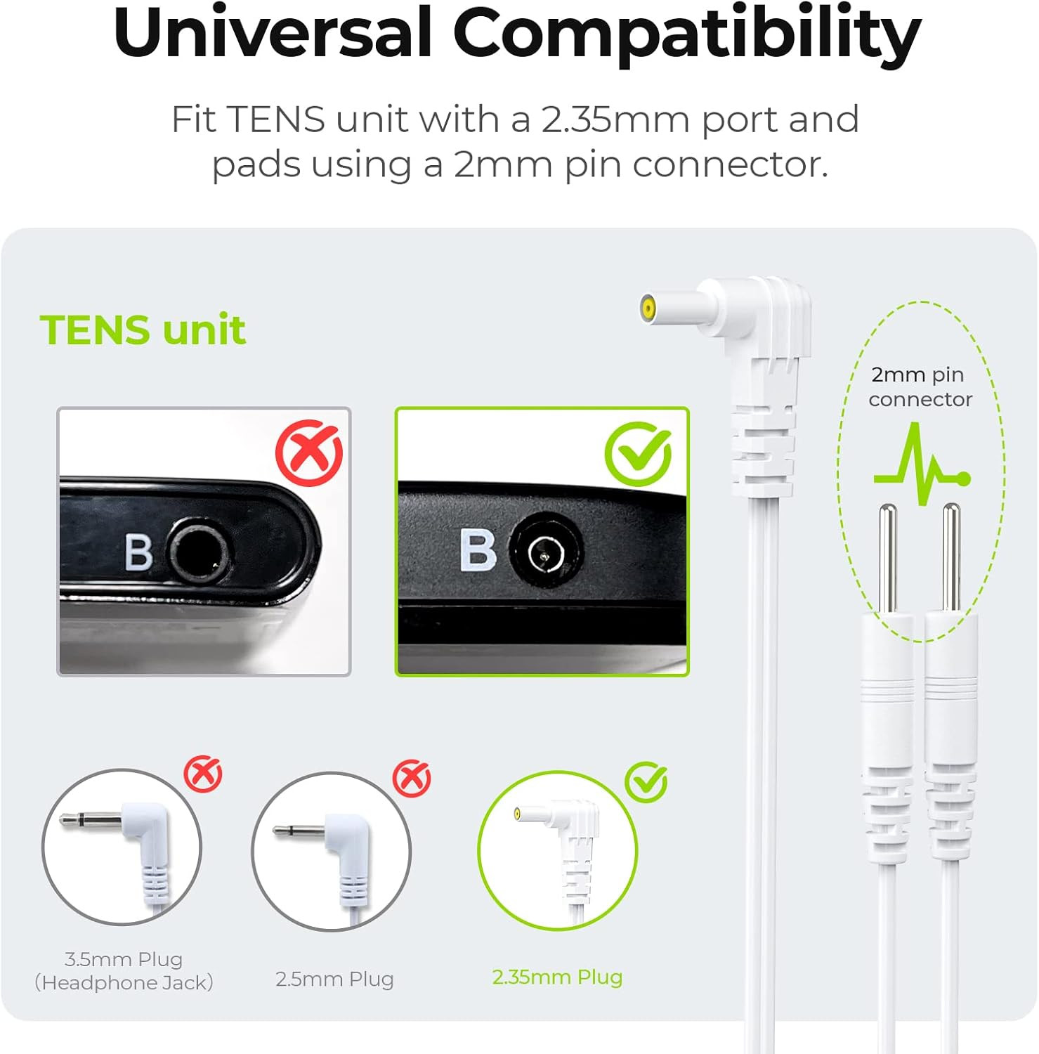 AUVON Durable Lead Wires for TENS EMS Units (2 Packs), Standard Leads with 40,00