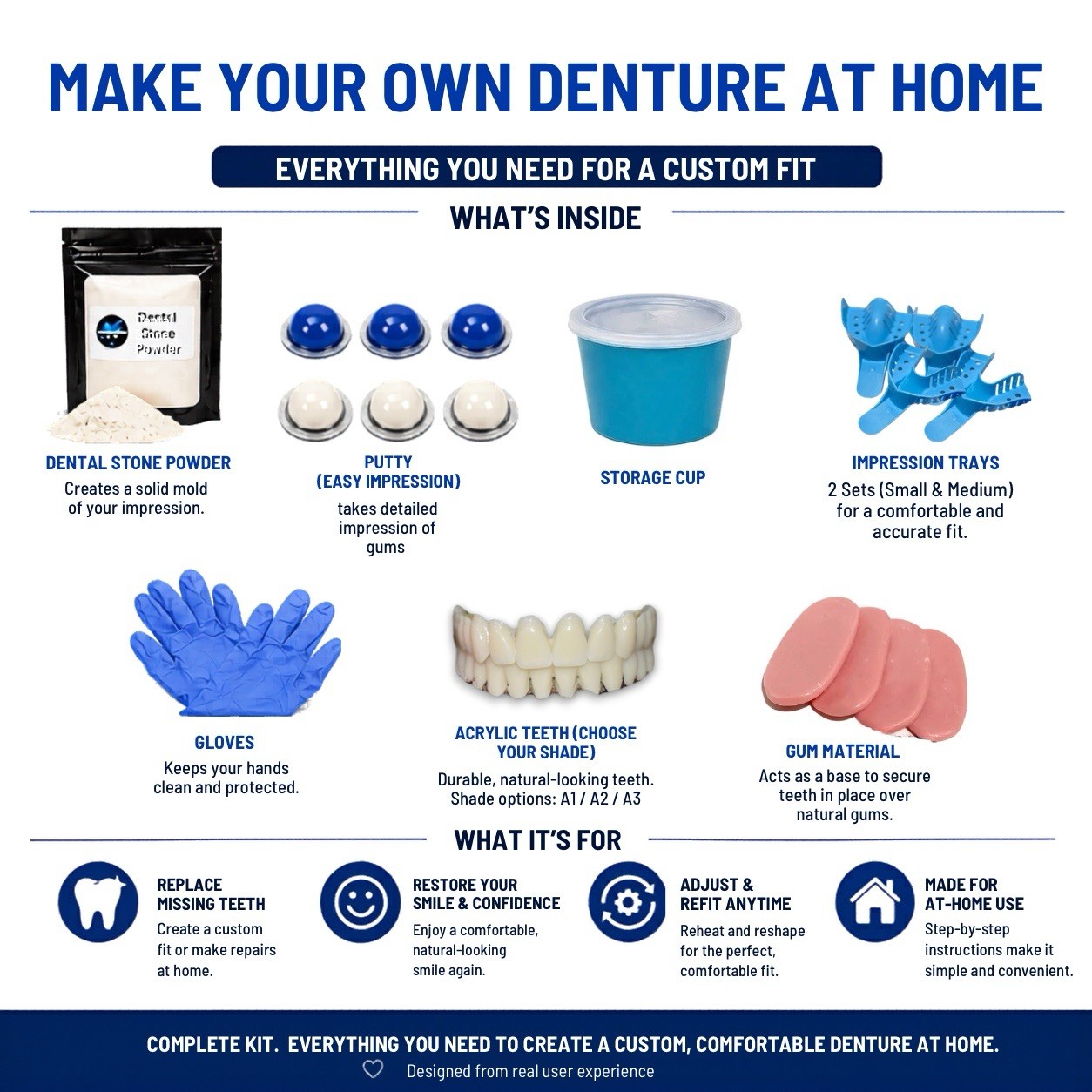 DIY Denture Kit Make Your Own Teeth At Home Complete Kit Full Partial A1 A2 A3