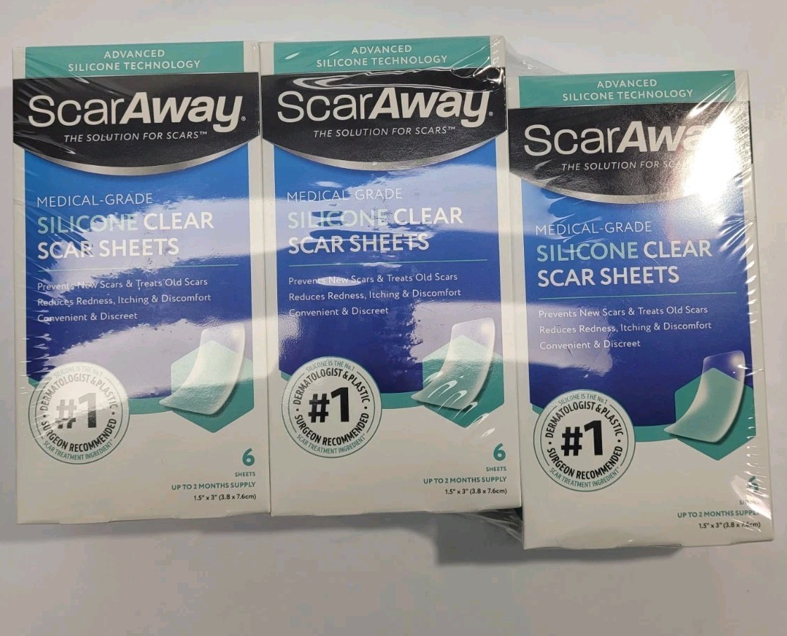 Lot of 3 ScarAway Medical-Grade Clear Silicone Scar Sheets 6 Sheets Each NEW