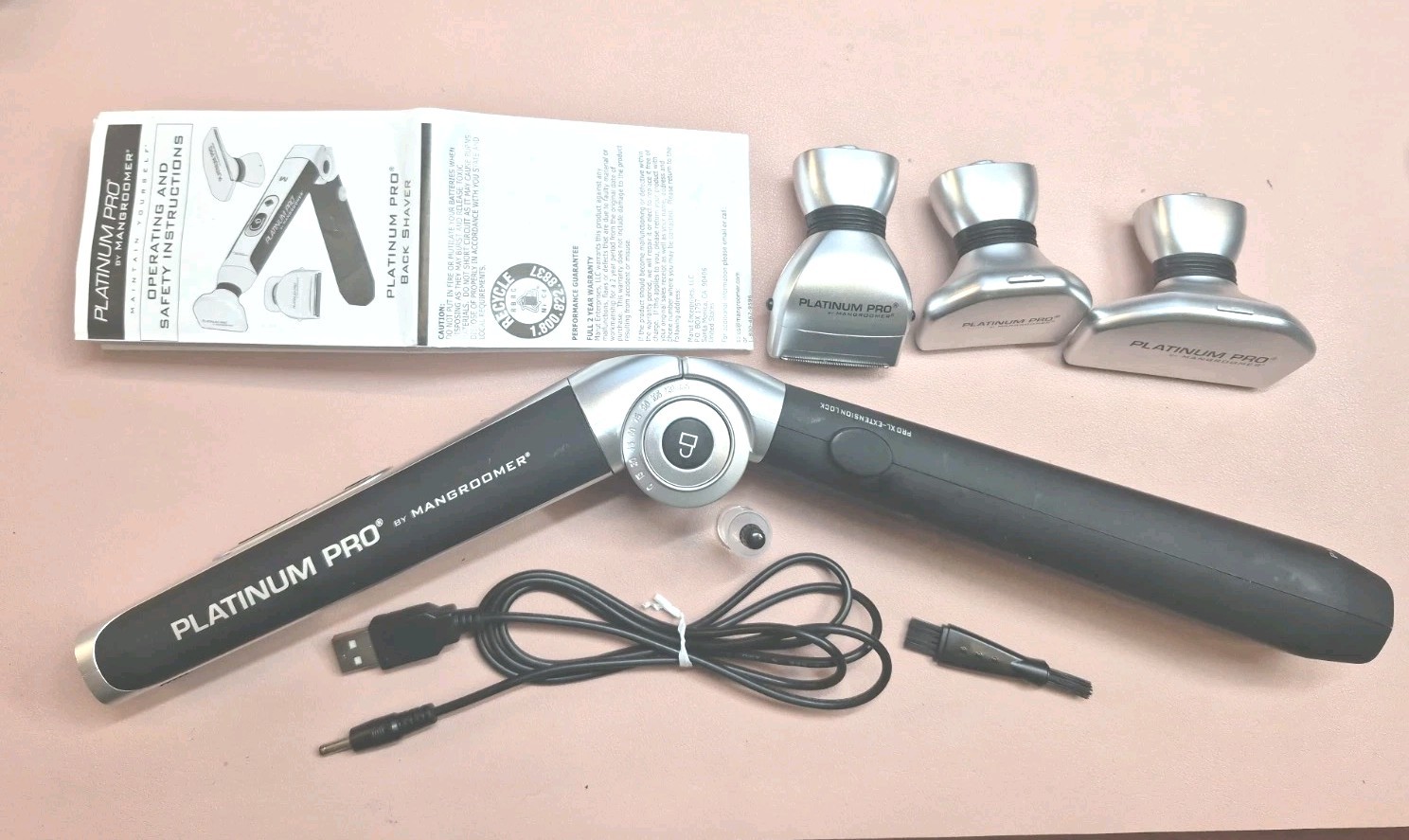 Open Box* Mangroomer Platinum Pro – Back Shaver with 3 Shock Absorber Flex Heads