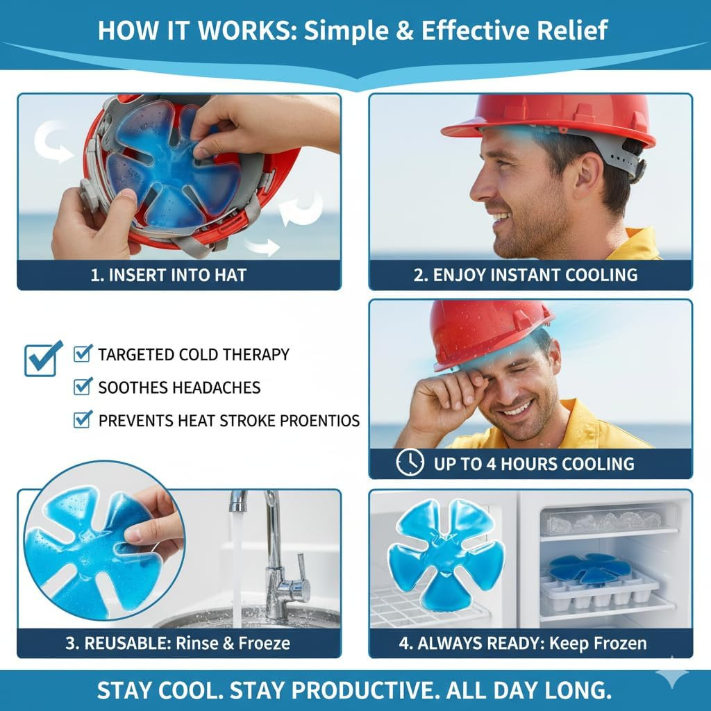Reusable Cooling Gel Ice Packs for Hats, Adjustable Cold Therapy Headband Insert