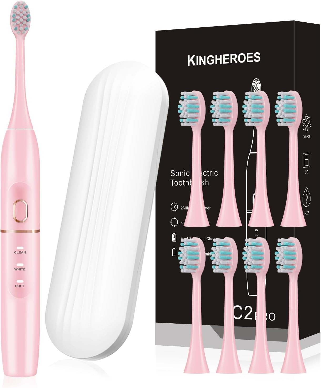 Electric Toothbrush Set Comes W/ 8 Brush Heads & Travel Case,4 Modes W/ 2