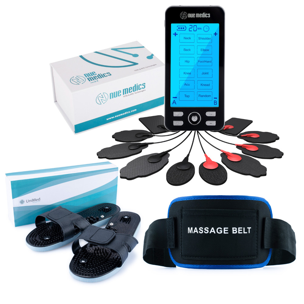Rechargeable Tens 24 Muscle Stimulator Complete Set With Snap On Belt + Slippers