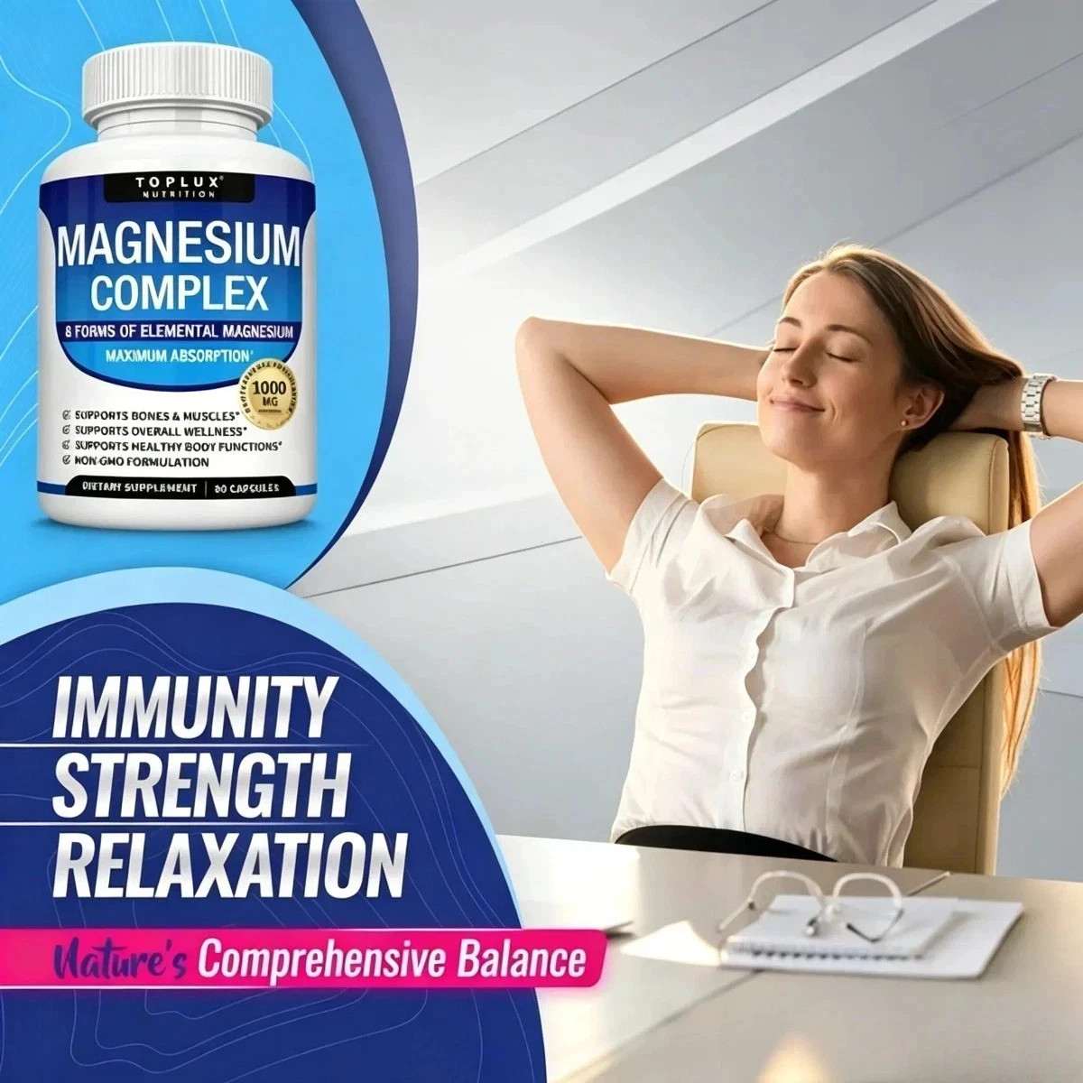 Magnesium Complex 1000mg 7 Types | Sleep Muscle Bone Promote 90 Caps TopLux