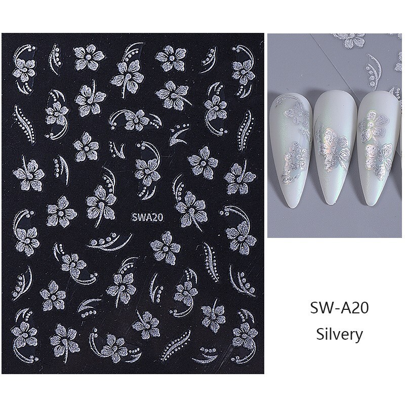 4pcs Hibiscus Nail Stickers Hawaiian Flower Vine Floral Decal Manicure Peel NS32