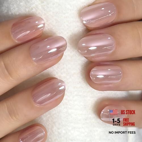 Oval Press On Nails Short – Soft Gel Champagne Pearl A1 – Champagne Pearl