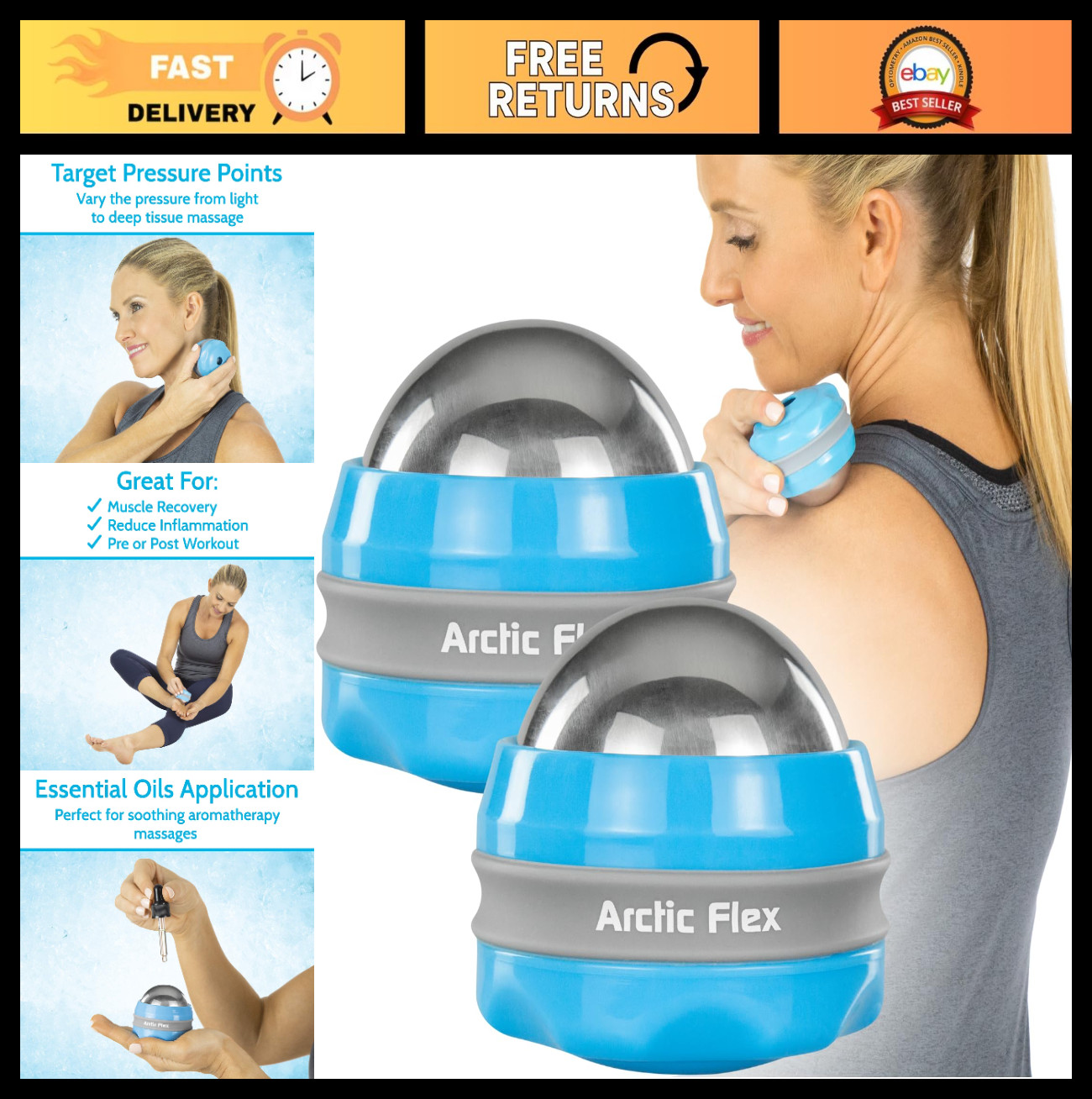 Cold Massage Roller Balls (2 Pack) – Cryoball Ice Therapy for Sore Muscles, Pain