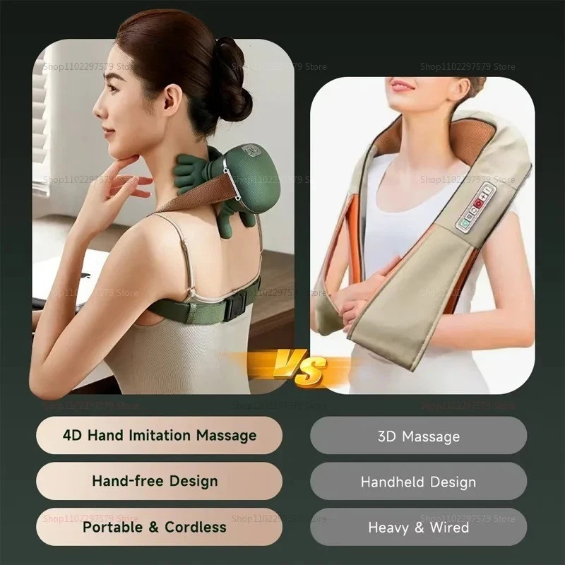 Bionic Heated Neck and Back Massager Electric Deep Tissue 4D Kneading Massage