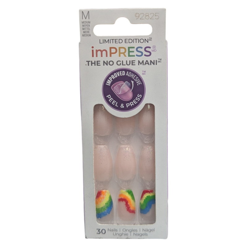 KISS imPRESS No Glue Needed Press On IM158X Got Pride Medium Almond, 30 Count