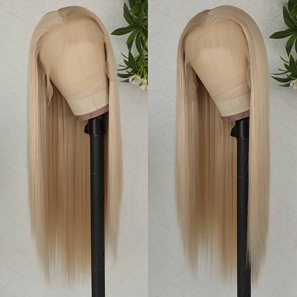 Platinum Blonde Hair Lace Front Wigs Long Straight 13×6 Free Part Pre Plucked