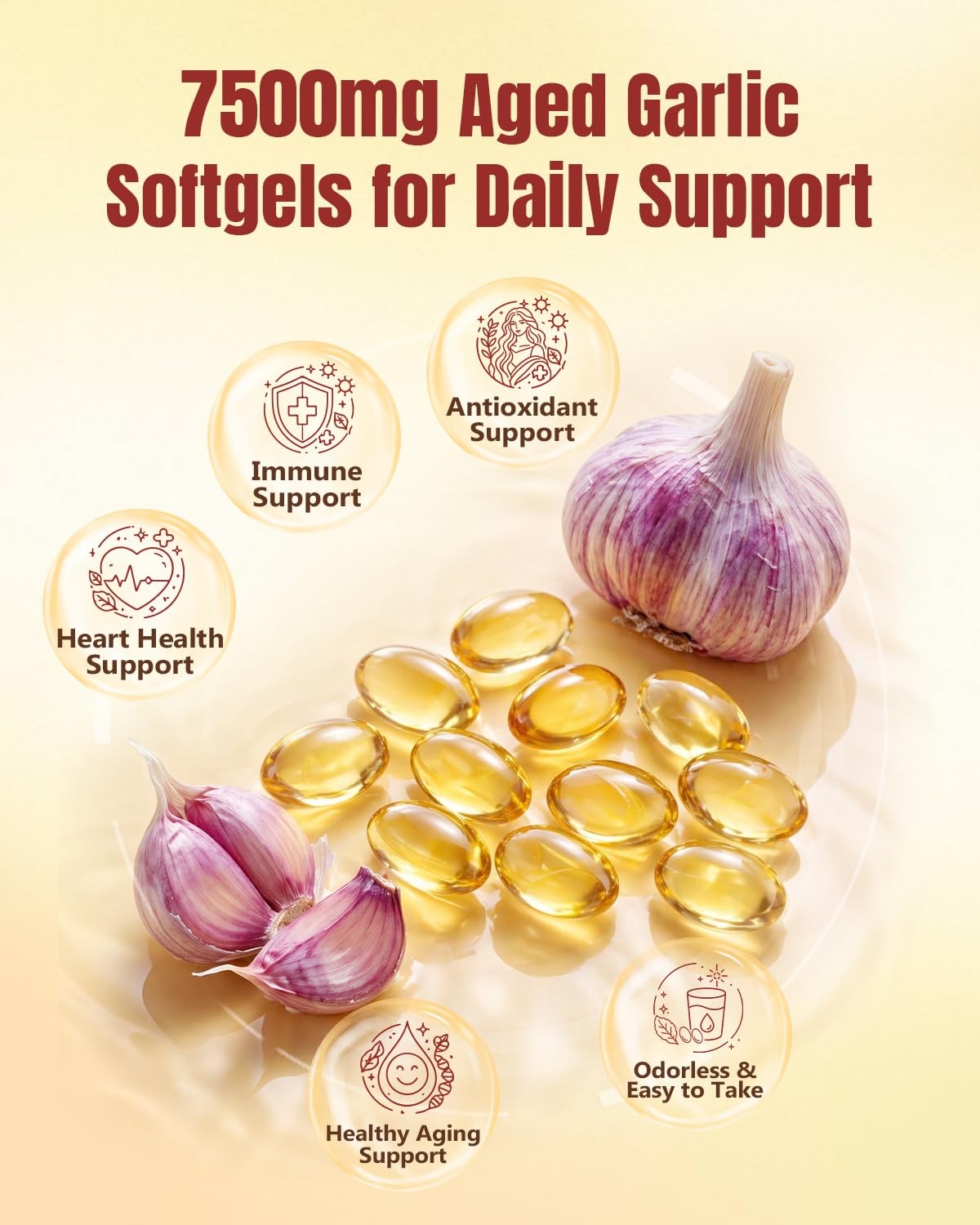 Aged Garlic Extract Softgels, Odorless 15:1 Formula, 300 Count | 2-year matured