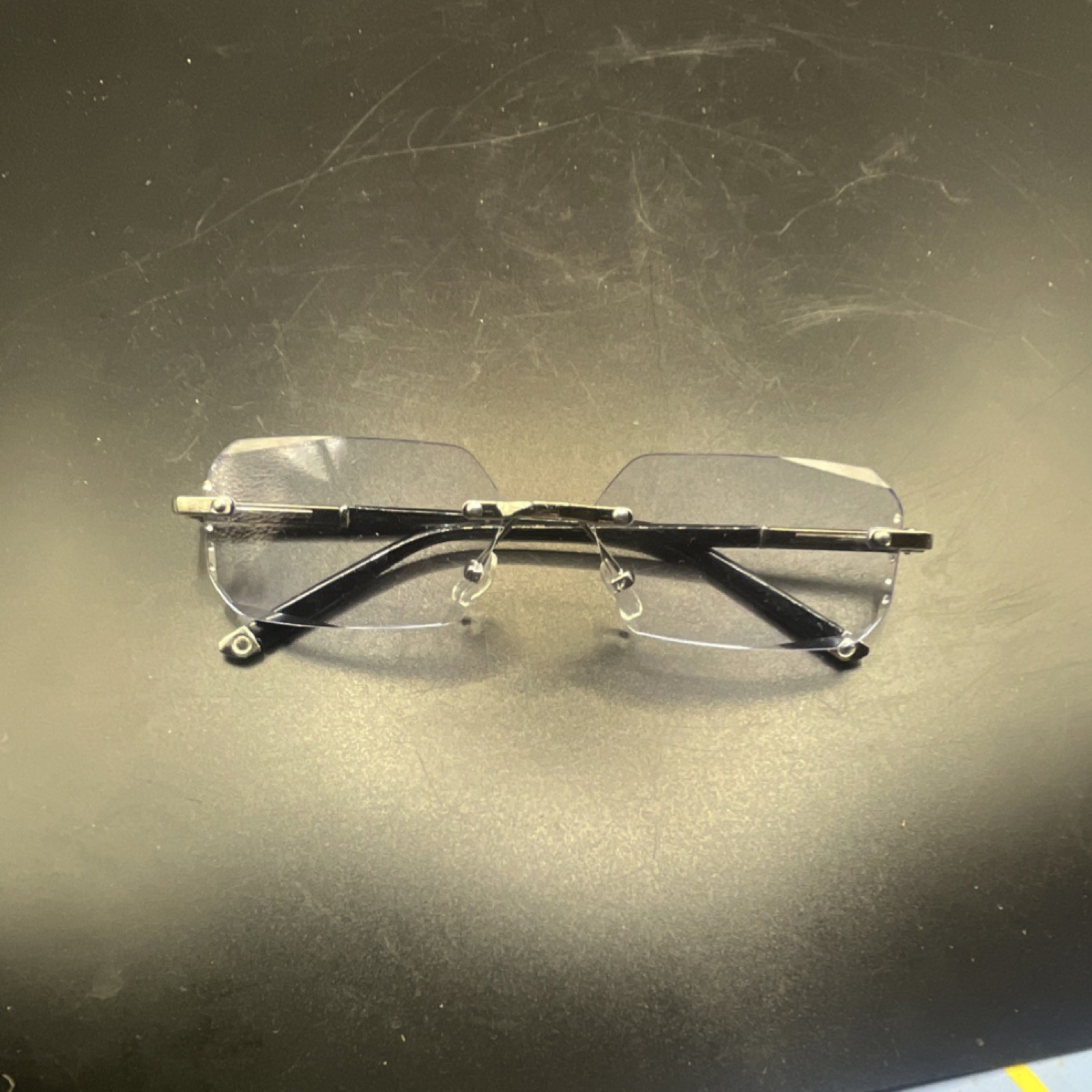 Unisex Adults Rimless Rectangular Eyeglasses Black Metal Frame Solid