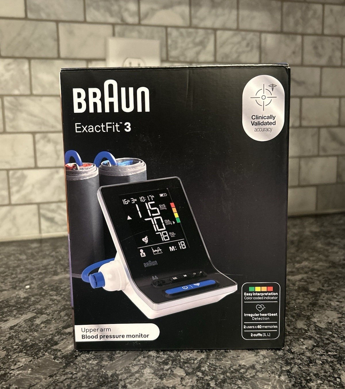 Braun ExactFit 3 Upper Arm Digital BP Monitor Black, Clinically Validated