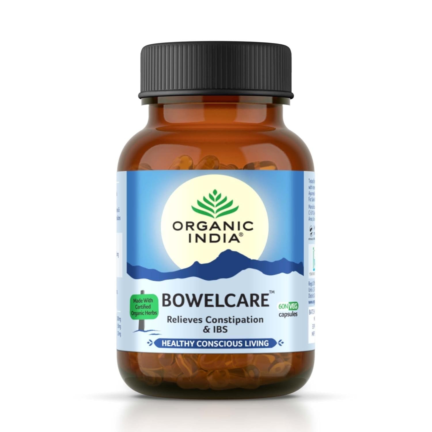 Organic India Bowelcare 60 Caps Natural Relief for Chronic Constipation & IBS