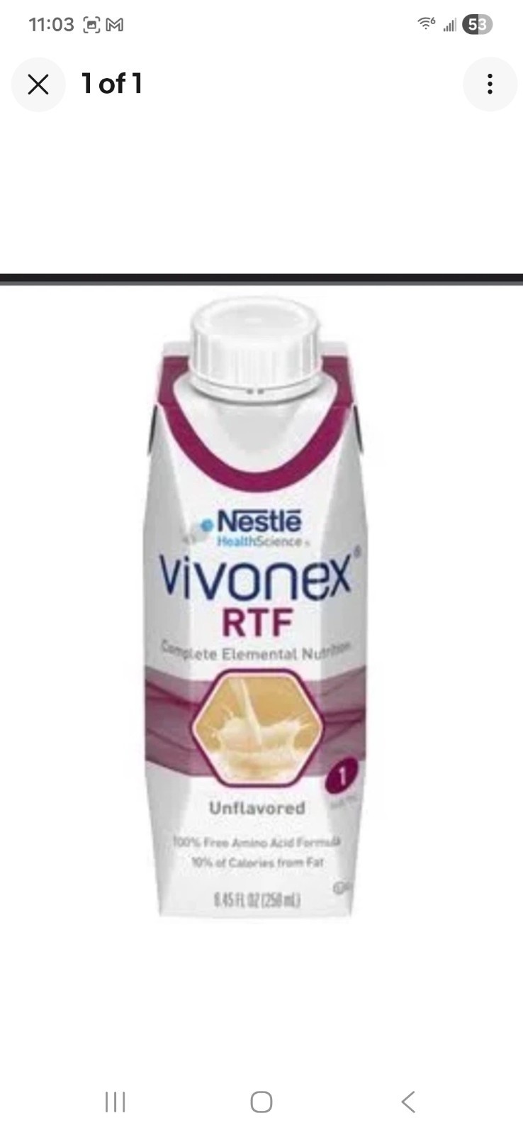 Nestle Vivonex RTF Complete Elemental Nutritional Unflavored 24pk.8.45ozbottles