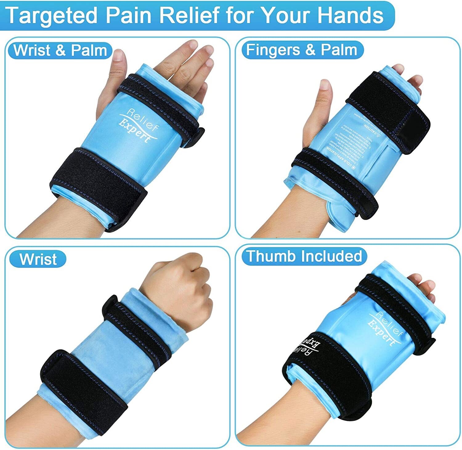 RELIEF EXPERT Reusable Gel Ice Pack Cold Compress, Adjustable Strap Hand & Wrist