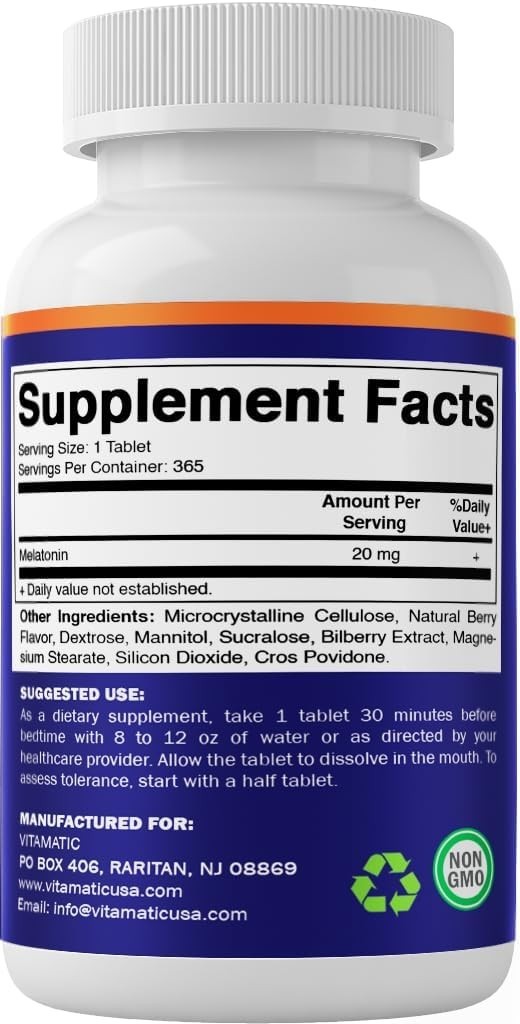 Vitamatic Melatonin 20mg Tablets – 730 Fast Dissolve Tablets – 2 Year Supply