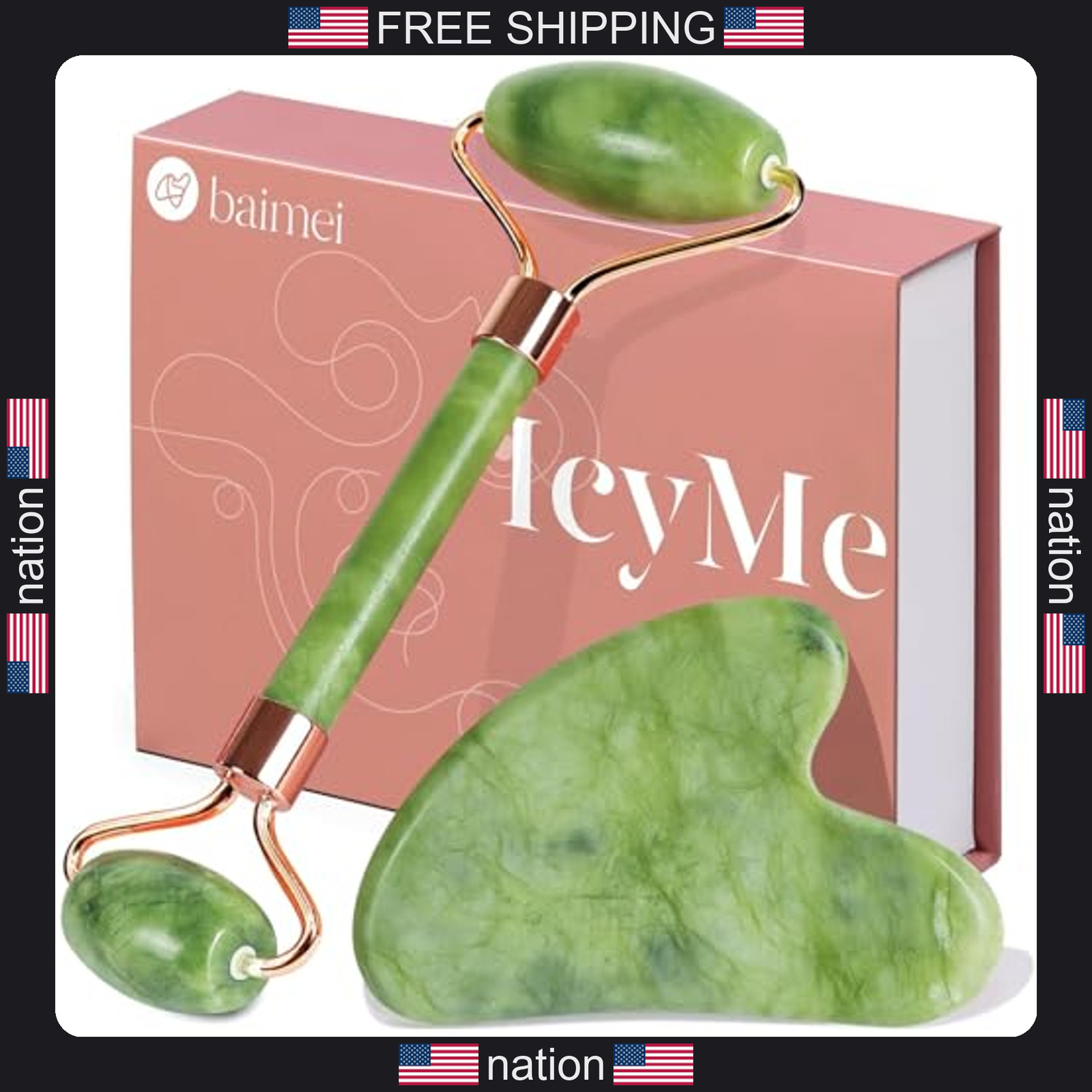 BAIMEI IcyMe Gua Sha & Jade Roller Set, Cooling Face Roller & Guasha Tool for