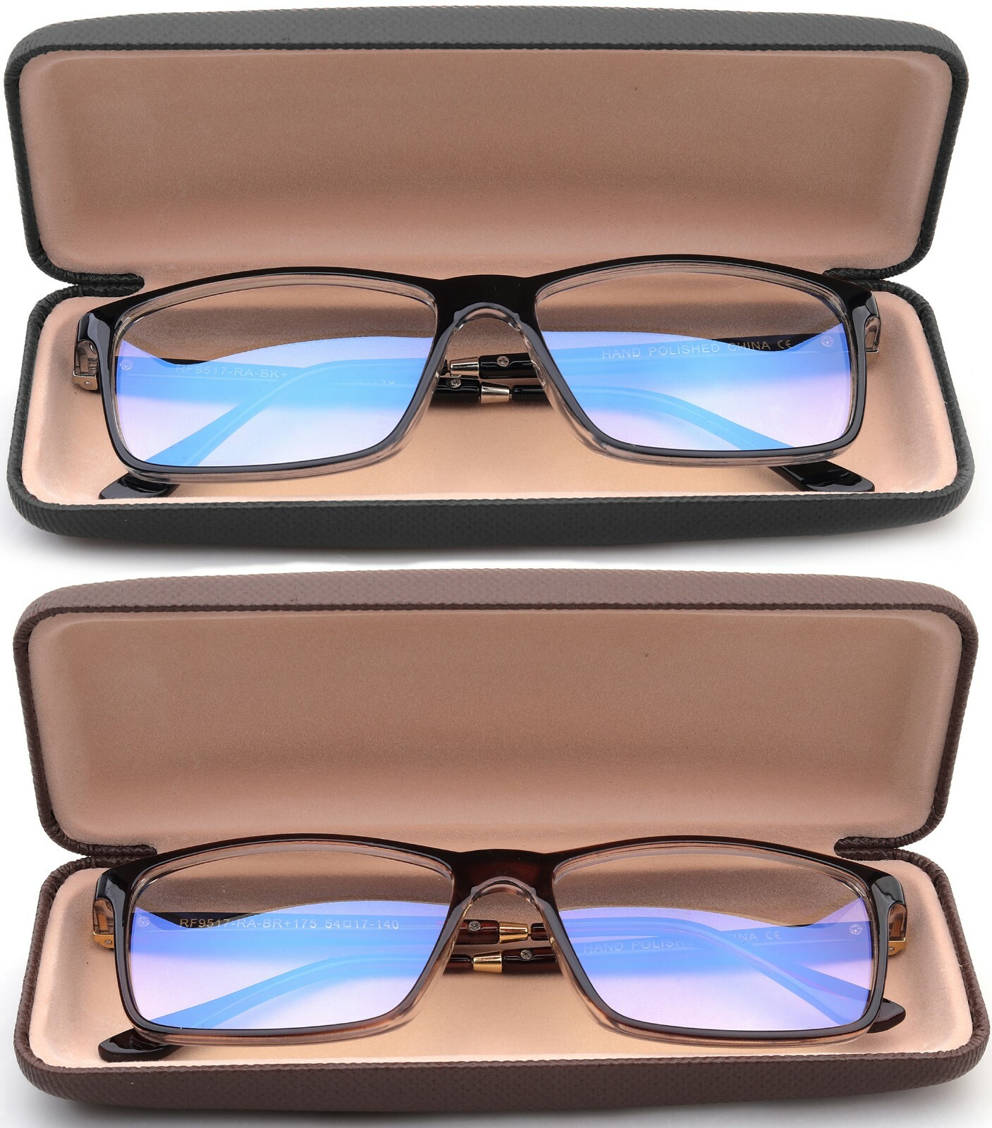 Blue Ray Blocking Reading Glasses for Men Large Rectangular Frame w/ Hard case