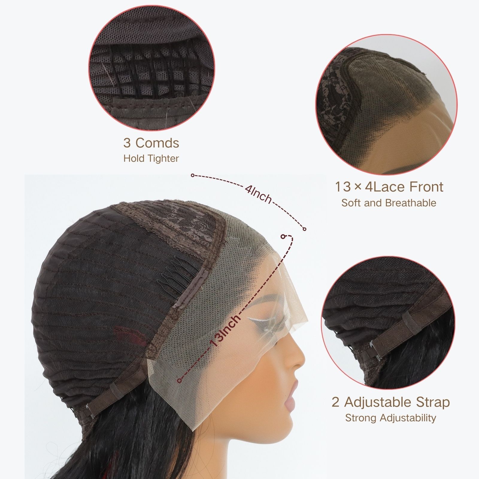 Layered Glue Less Lace Front Wig Copper Red Long Straight Heat Resistant Hair