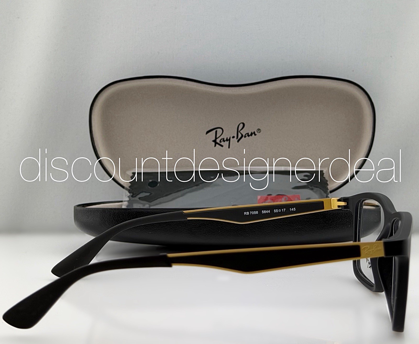 Ray-Ban Rectangular RB7056 5644 Eyeglasses Black Matte Gold Frame Clear 55mm