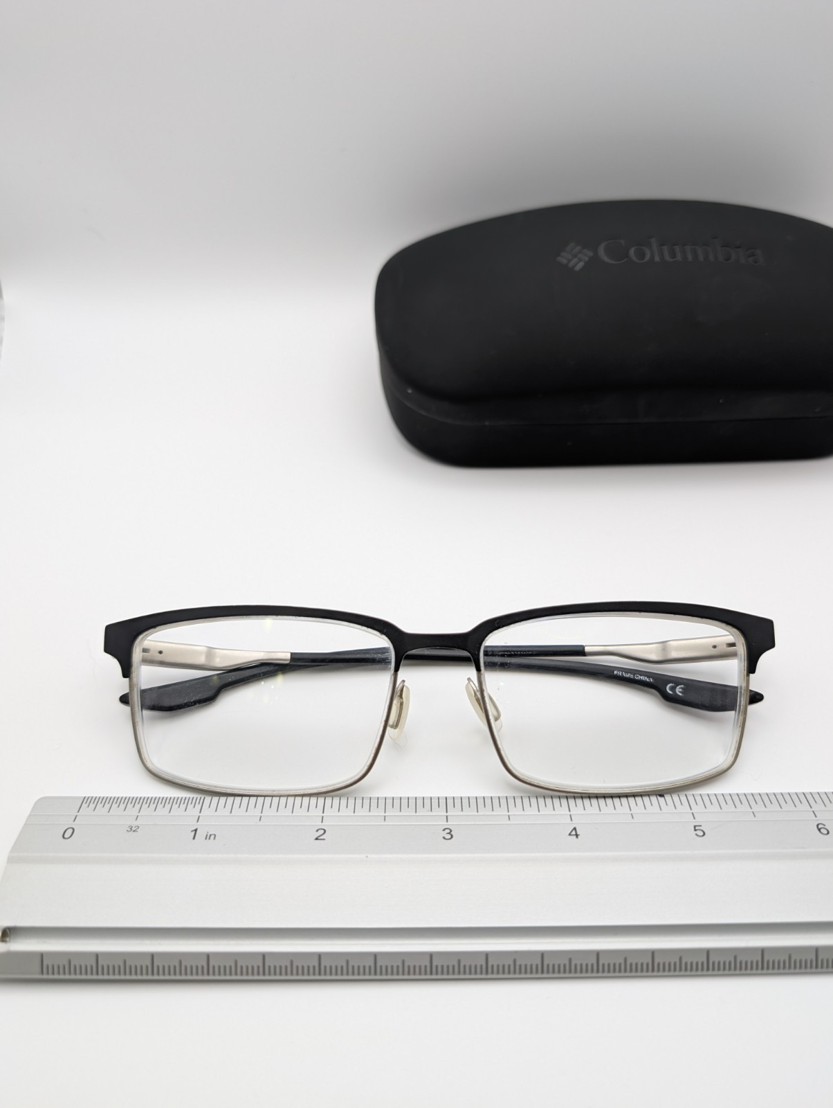 Columbia Eyeglass Frames Matte Black Silver Rectangle w/ Case USED Frame Only