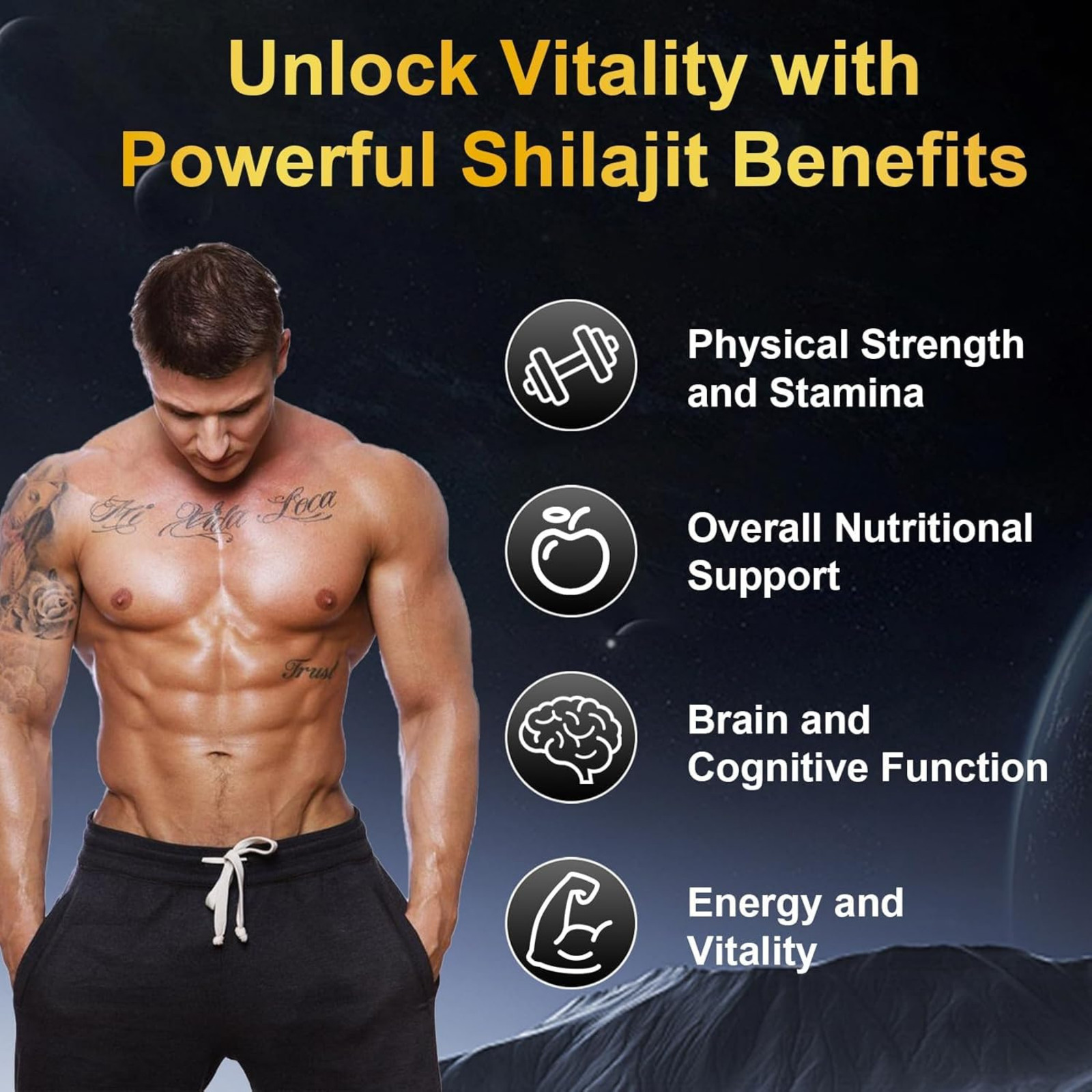 vitadrive Himalayan Shilajit Gummies for Men & Women, Gluten-Free, 60 Gummies