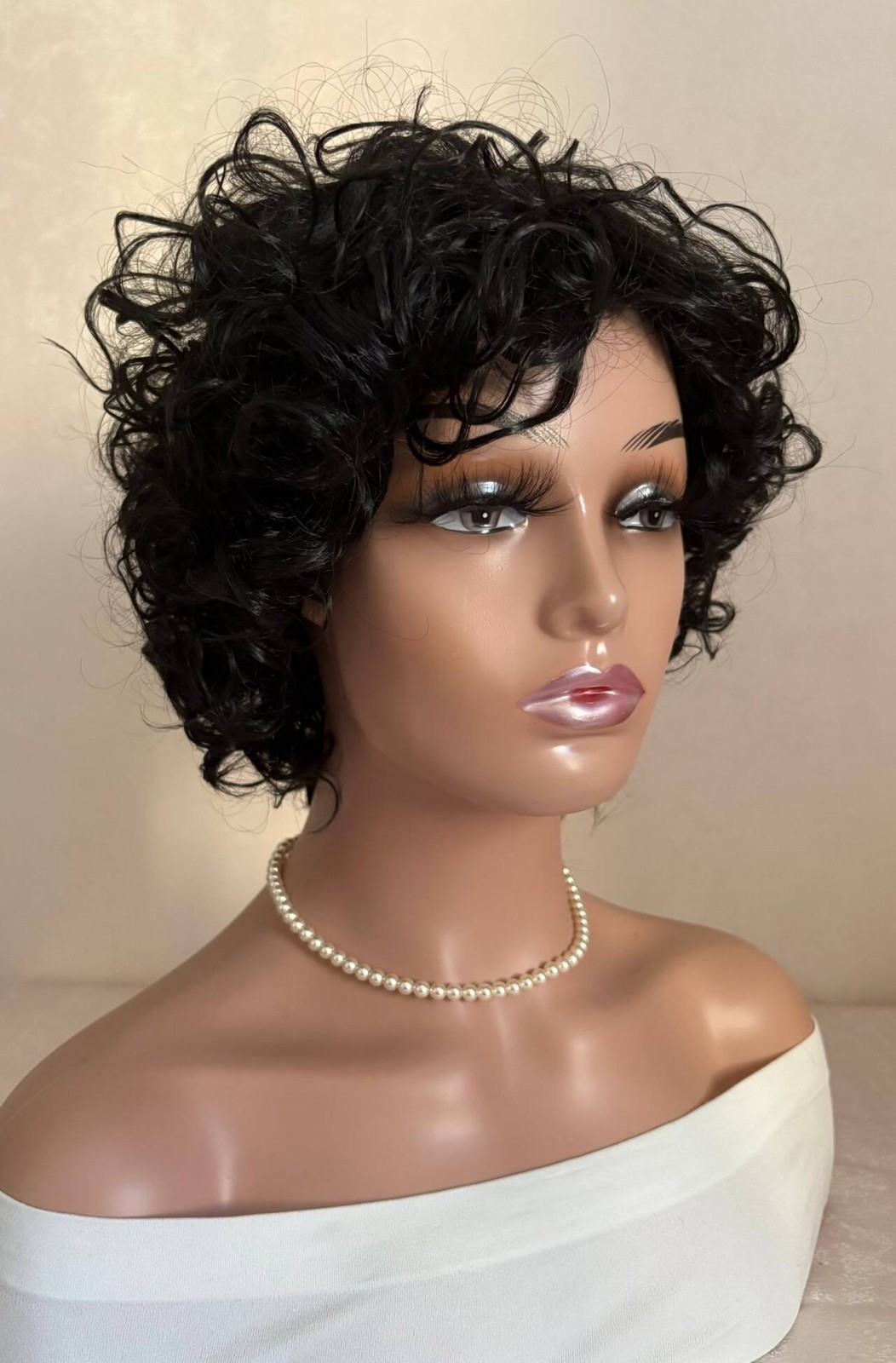 Short Bob Curly Wig with Bangs Hair Wigs None Lace Wigs