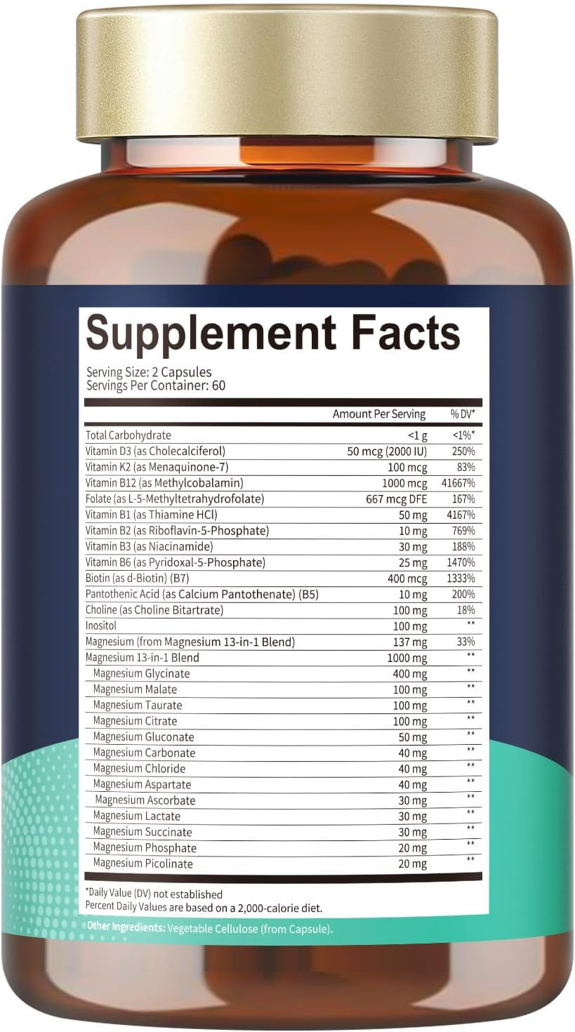 25-in-1 Magnesium Complex with Methylated B Complex Magnesium Glycinate Citrate