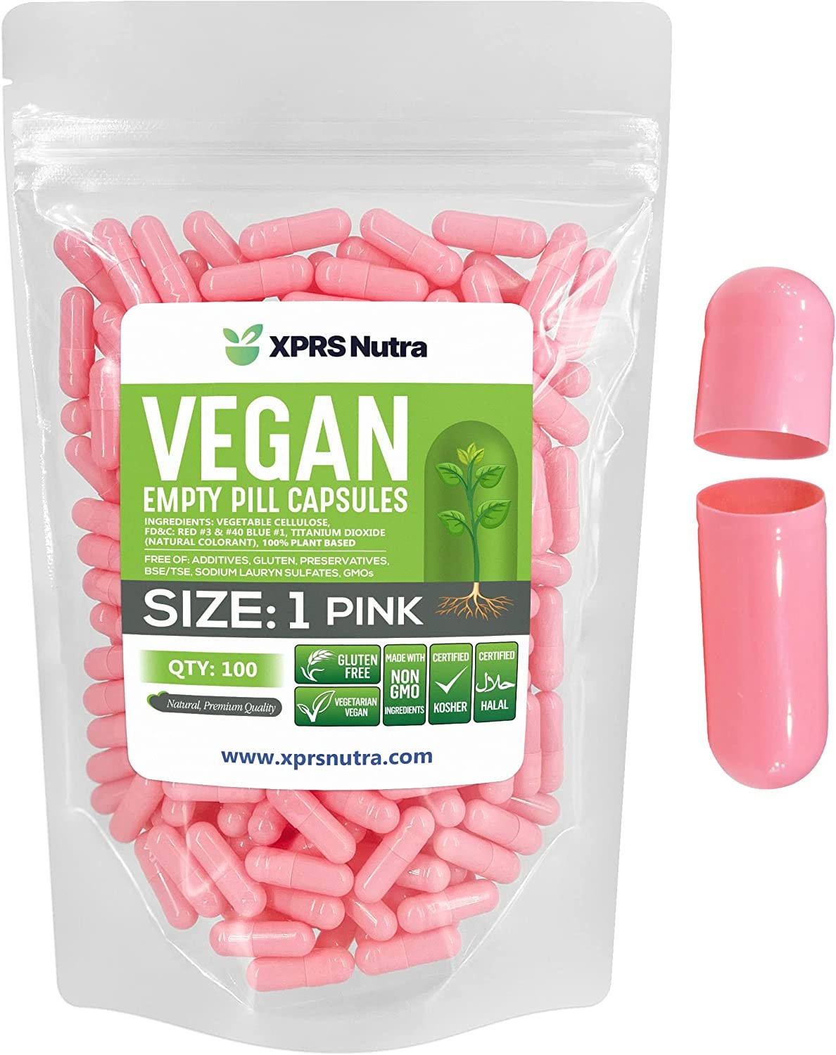 Size 1 Pink Empty Vegan Capsules Vegetarian Veggie Kosher Veg Caps DIY Pills