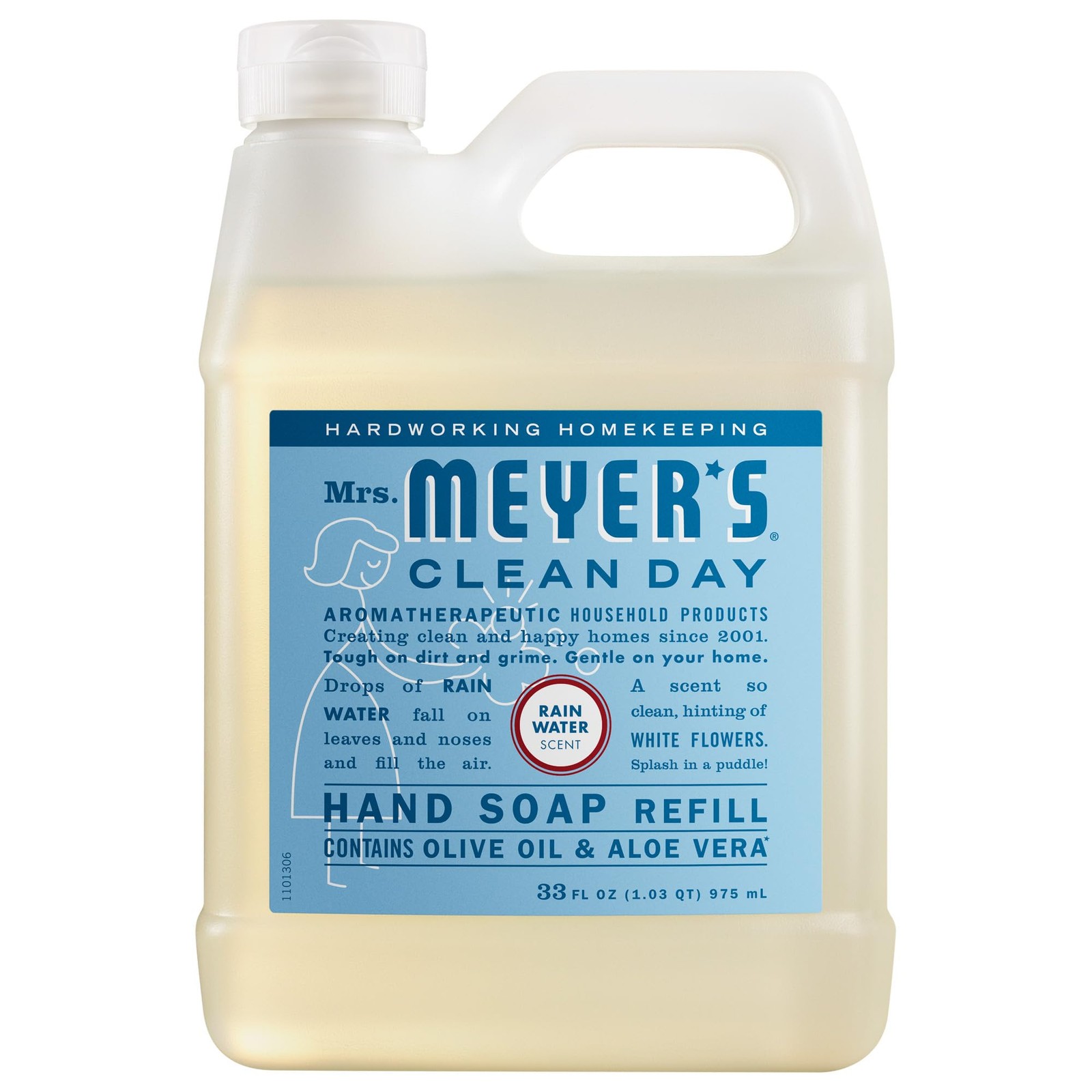 MRS. MEYER’S CLEAN DAY Hand Soap Refill, Rain Water Scent, 33 Fl Oz Bottle