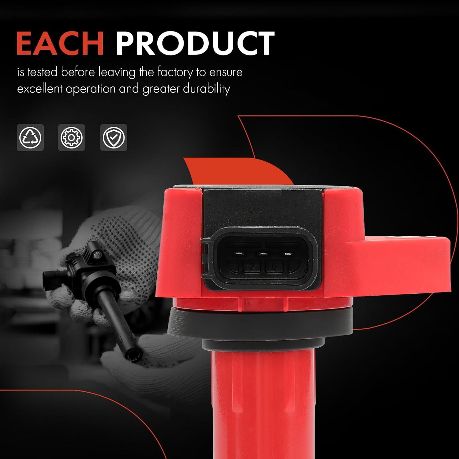 A-Premium (Red) Engine Ignition Coil Pack Compatible with Honda Civic 2001-20…