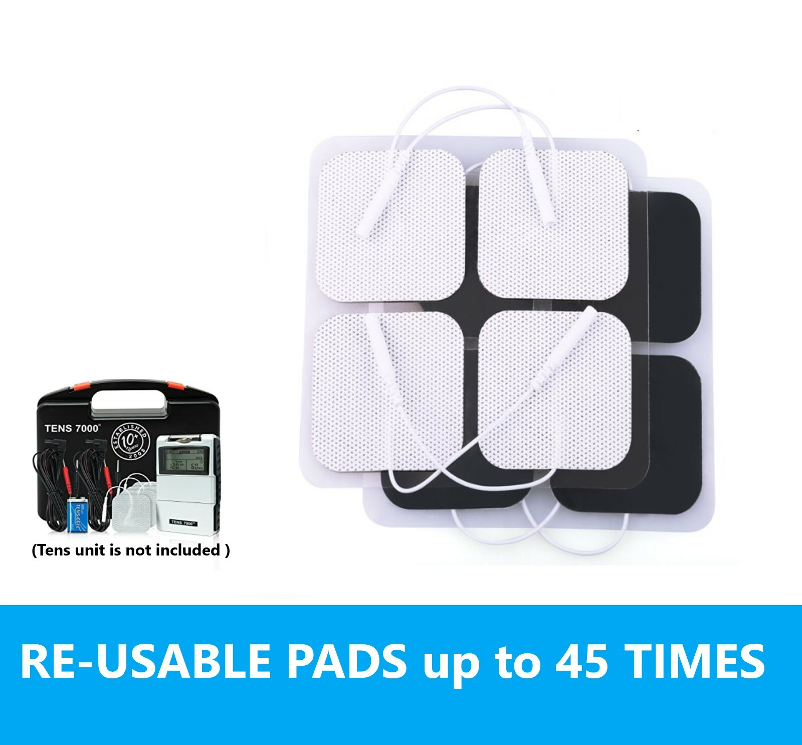 ELECTRODE PADS, FOR TENS 7000, 2″ X 2″ WHITE CLOTH, MULTY STICK GEL, Upto 100