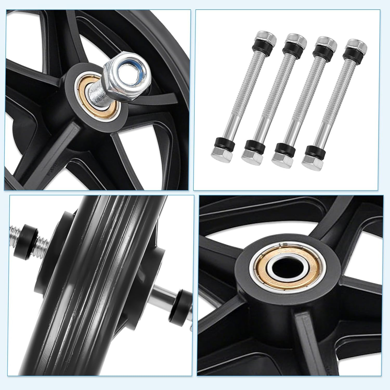 SHENLIU 4 Pack Wheel Replacement with 4 Axles, 6 Inch Heavy-Duty Anti-Slip Solid