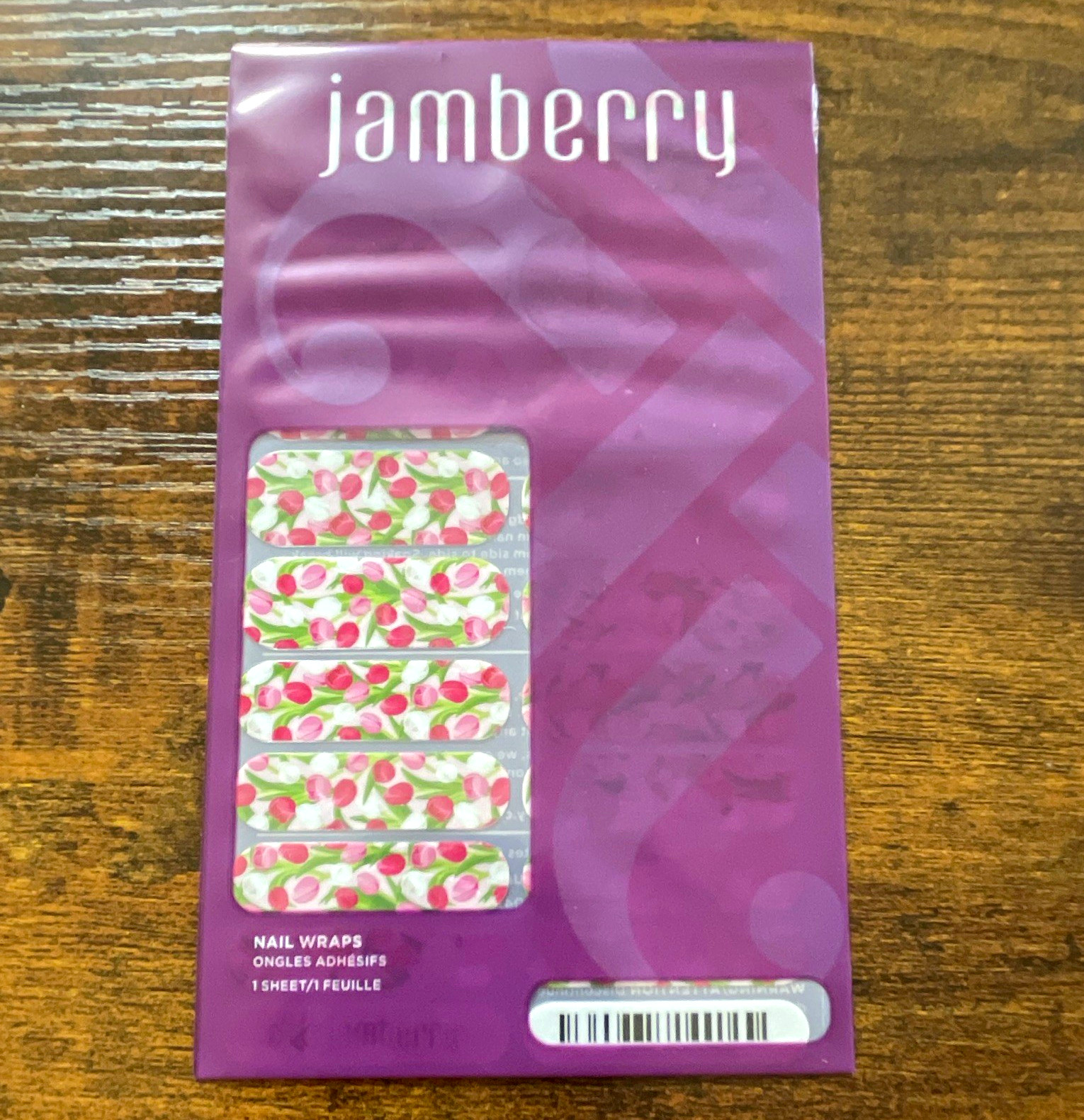 Jamberry Self-Adhesive Glossy Full Wrap Nail Wraps Pink/Green/White Floral Tulip
