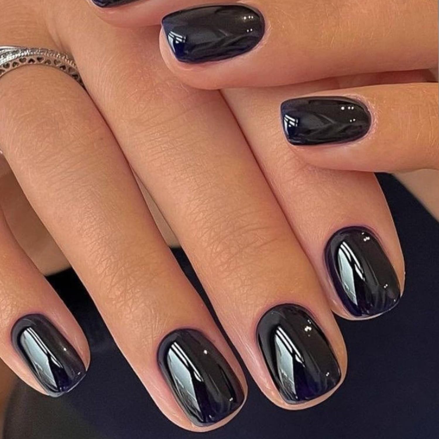 GLAMERMAID Black Extra Short Press on Nails, Natural Pure Black Fake Nails Short